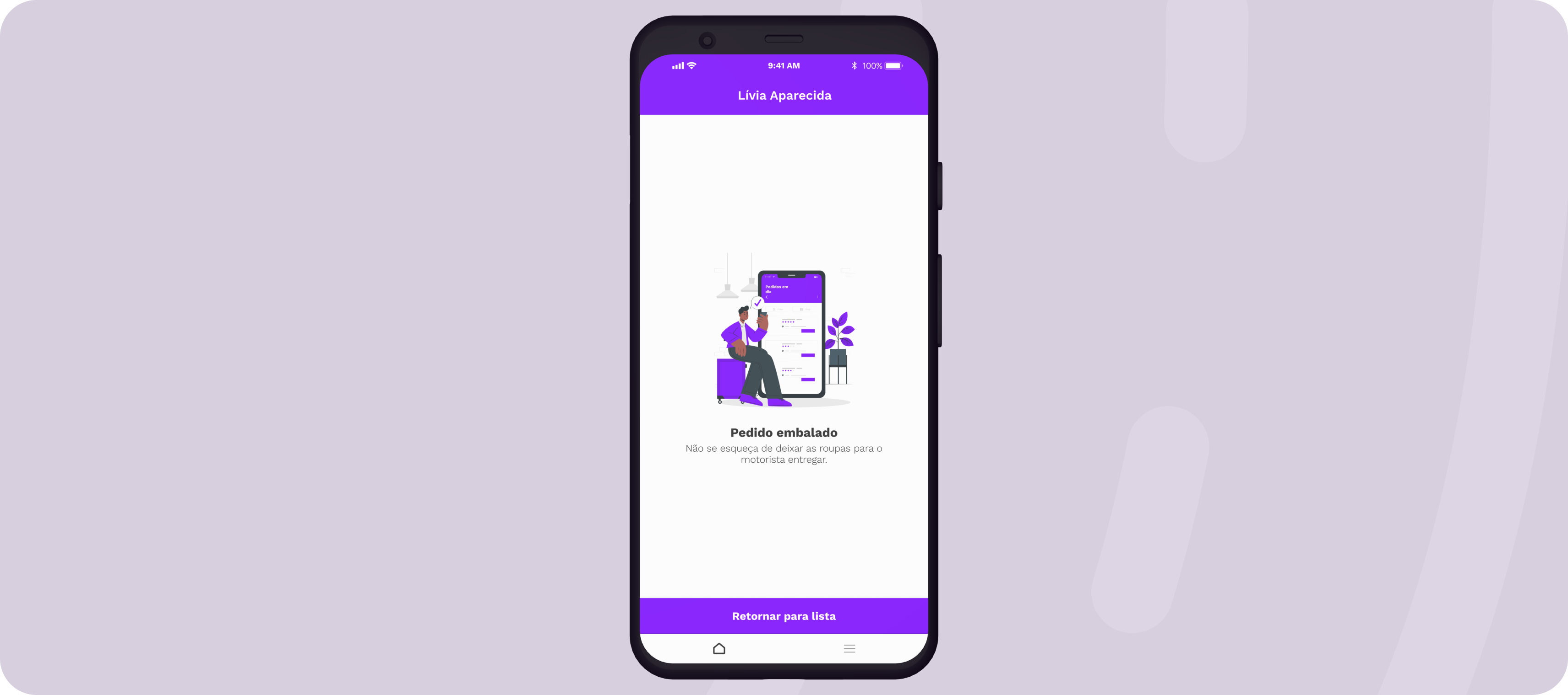 Laundry order status in the customer app