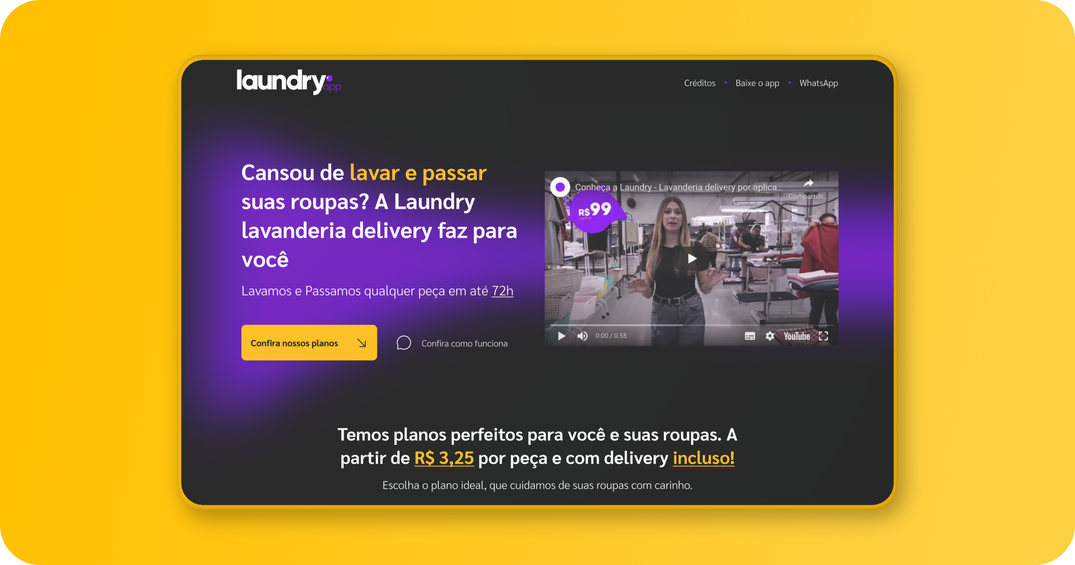 Laundry website presenting its plans and laundry services